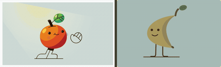 left: original tomato animation; right: banana recreated with motiscope